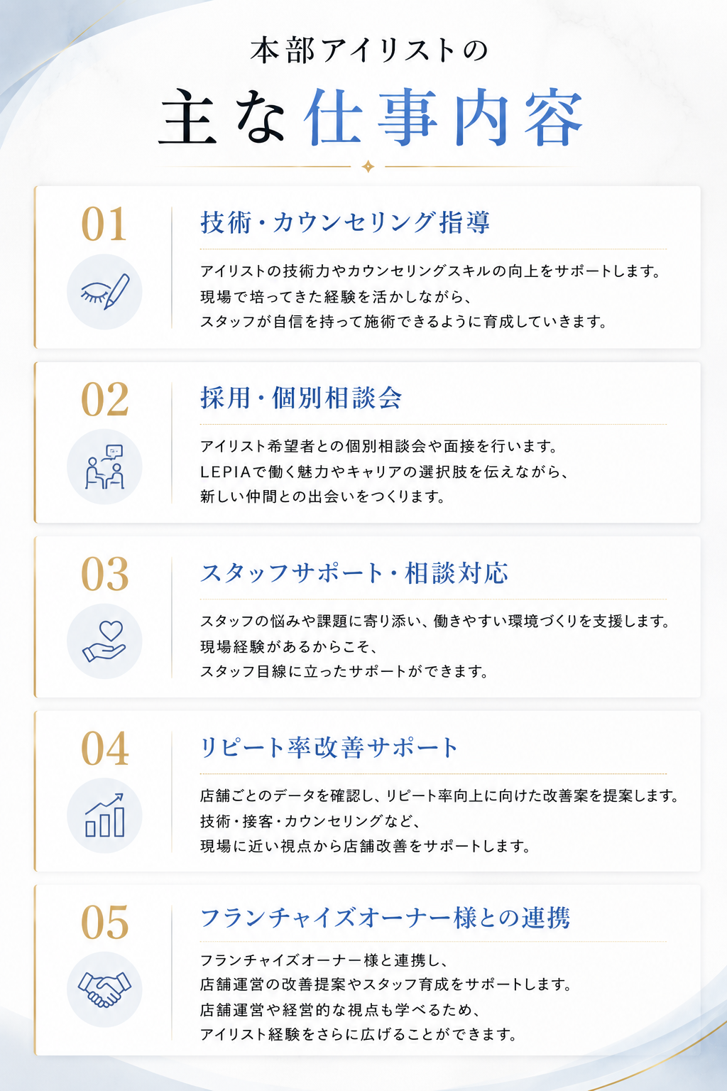 本部アイリストの主な仕事内容